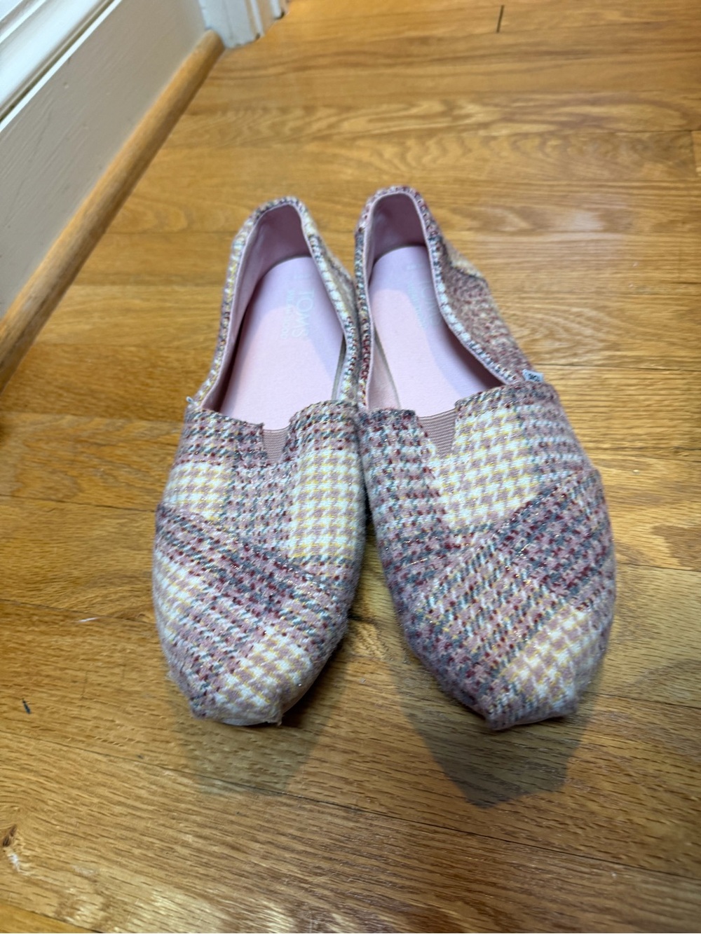 Toms Pink Plaid Knit Slip-On Flats
